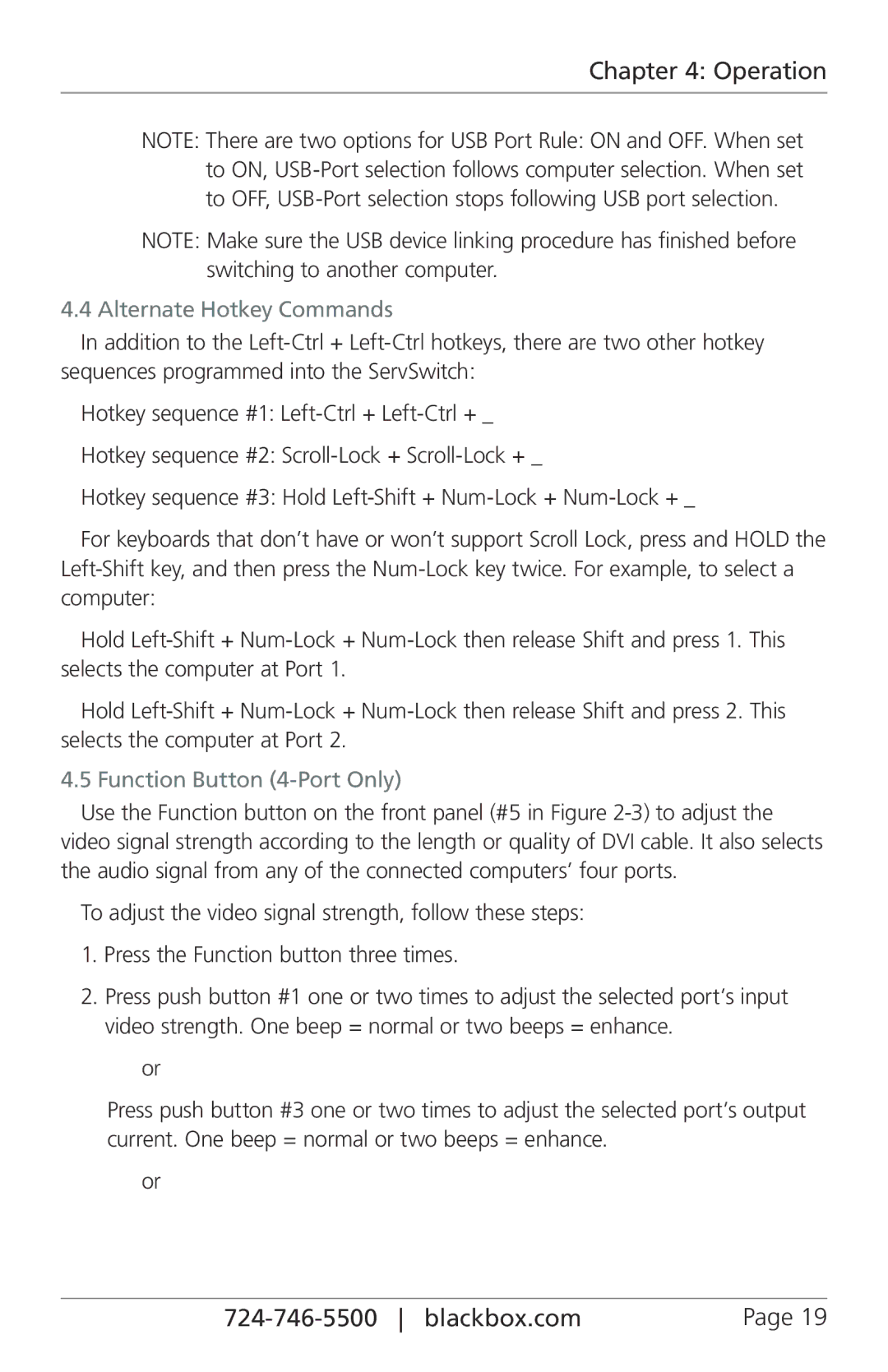 Black Box KV9612A, KV9614A manual Alternate Hotkey Commands, Function Button 4-Port Only 